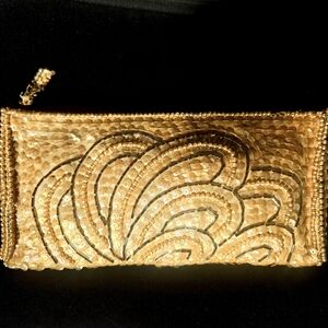 La Regale Vintage Champagne Beaded and Sequined Clutch Purse